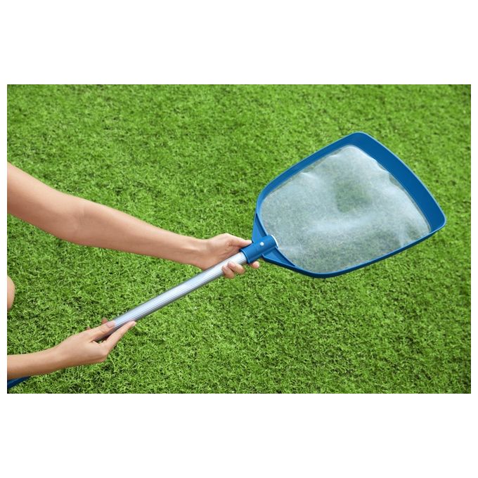 Bestway 58635 AquaScoop Retino per Piscina Piatto Asta Telescopica 163 cm Alluminio 3 Sezioni colore Grigio Blu