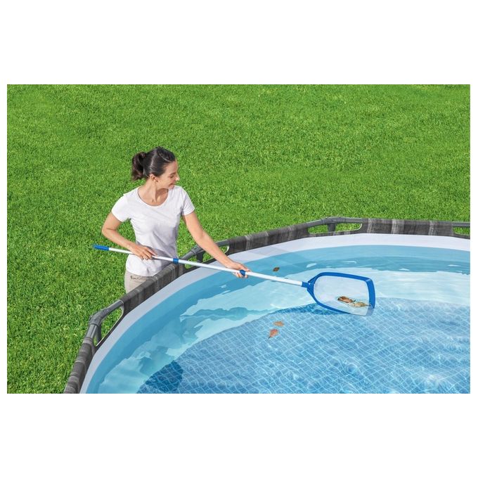 Bestway 58635 AquaScoop Retino per Piscina Piatto Asta Telescopica 163 cm Alluminio 3 Sezioni colore Grigio Blu