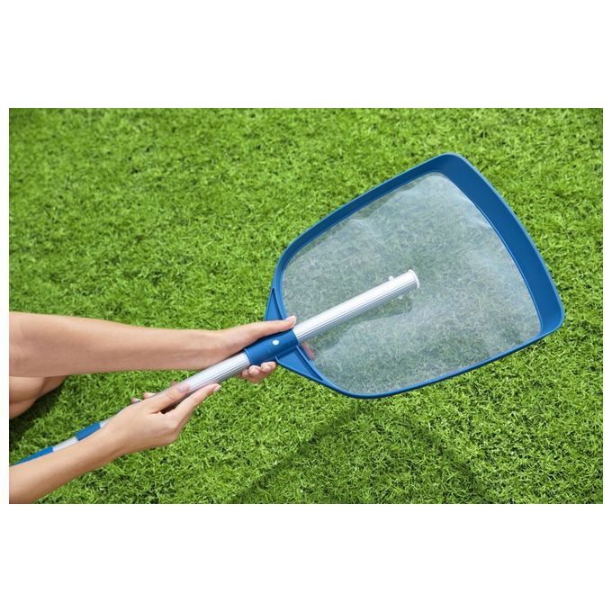 Bestway 58635 AquaScoop Retino per Piscina Piatto Asta Telescopica 163 cm Alluminio 3 Sezioni colore Grigio Blu