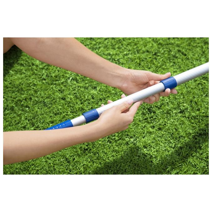 Bestway 58635 AquaScoop Retino per Piscina Piatto Asta Telescopica 163 cm Alluminio 3 Sezioni colore Grigio Blu