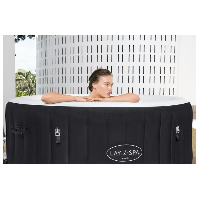 Bestway 60001 Lay-Z-Spa Miami AirJet Piscina Idromassaggio Gonfiabile 180x66 cm 4 Persone 40°C Freeze Shield colore Nero