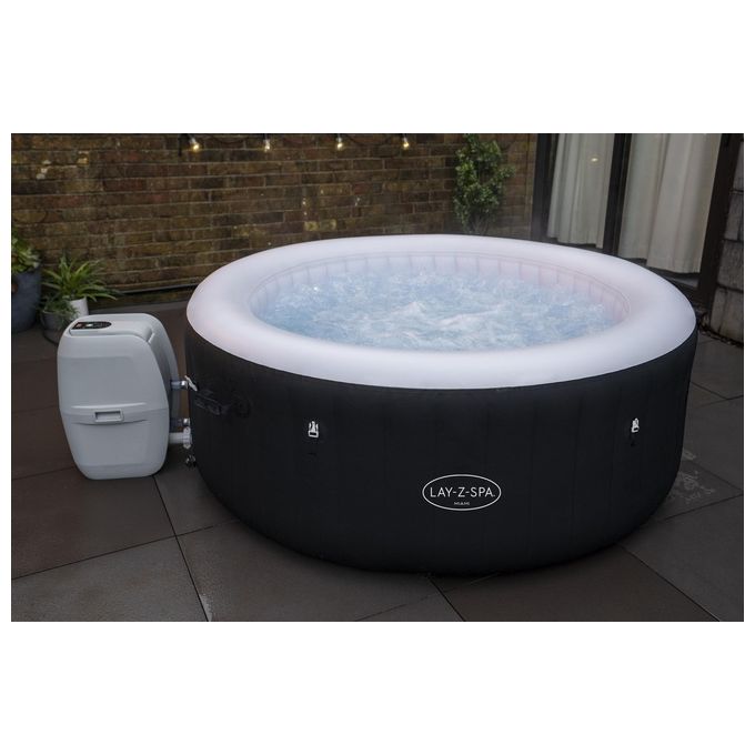 Bestway 60001 Lay-Z-Spa Miami AirJet Piscina Idromassaggio Gonfiabile 180x66 cm 4 Persone 40°C Freeze Shield colore Nero