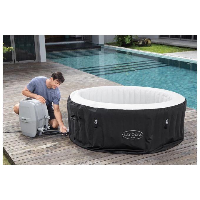 Bestway 60001 Lay-Z-Spa Miami AirJet Piscina Idromassaggio Gonfiabile 180x66 cm 4 Persone 40°C Freeze Shield colore Nero