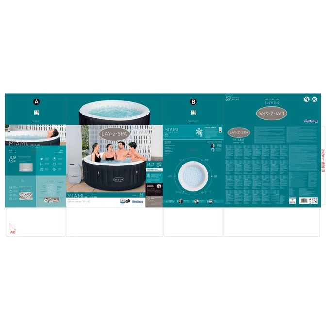 Bestway 60001 Lay-Z-Spa Miami AirJet Piscina Idromassaggio Gonfiabile 180x66 cm 4 Persone 40°C Freeze Shield colore Nero