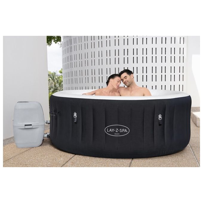 Bestway 60001 Lay-Z-Spa Miami AirJet Piscina Idromassaggio Gonfiabile 180x66 cm 4 Persone 40°C Freeze Shield colore Nero