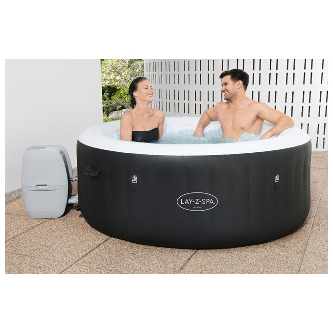 Bestway 60001 Lay-Z-Spa Miami AirJet Piscina Idromassaggio Gonfiabile 180x66 cm 4 Persone 40°C Freeze Shield colore Nero
