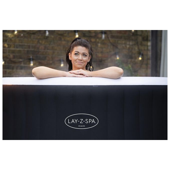 Bestway 60001 Lay-Z-Spa Miami AirJet Piscina Idromassaggio Gonfiabile 180x66 cm 4 Persone 40°C Freeze Shield colore Nero