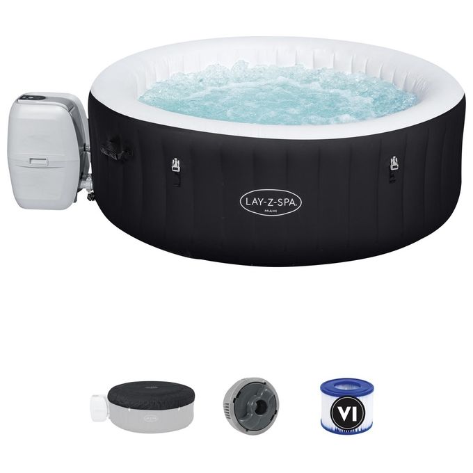 Bestway 60001 Lay-Z-Spa Miami AirJet Piscina Idromassaggio Gonfiabile 180x66 cm 4 Persone 40°C Freeze Shield colore Nero