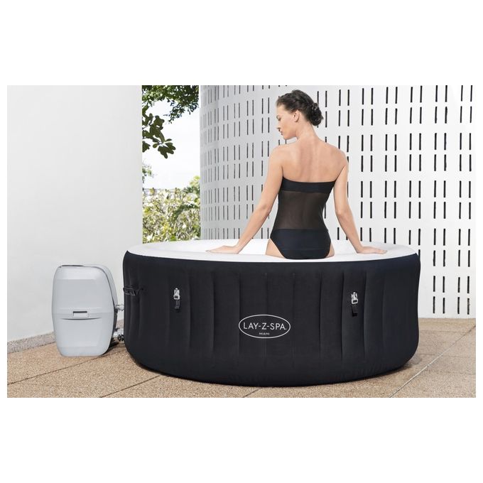 Bestway 60001 Lay-Z-Spa Miami AirJet Piscina Idromassaggio Gonfiabile 180x66 cm 4 Persone 40°C Freeze Shield colore Nero