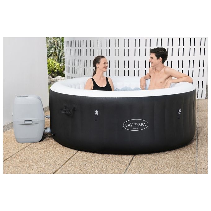 Bestway 60001 Lay-Z-Spa Miami AirJet Piscina Idromassaggio Gonfiabile 180x66 cm 4 Persone 40°C Freeze Shield colore Nero
