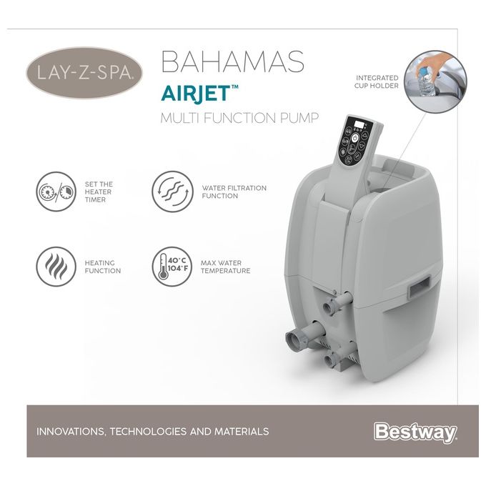 Bestway 60005 Lay-Z-Spa Bahamas Idromassaggio Gonfiabile AirJet 120 getti 669 L 40°C per 4 persone 180x66 cm