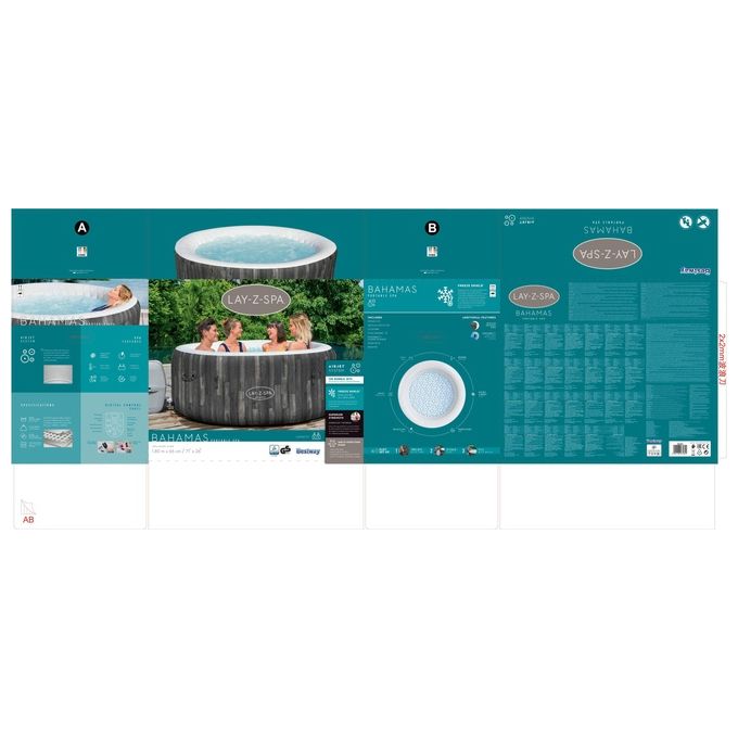 Bestway 60005 Lay-Z-Spa Bahamas Idromassaggio Gonfiabile AirJet 120 getti 669 L 40°C per 4 persone 180x66 cm