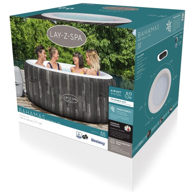 Bestway 60005 Lay-Z-Spa Bahamas Idromassaggio Gonfiabile AirJet 120 getti 669 L 40°C per 4 persone 180x66 cm
