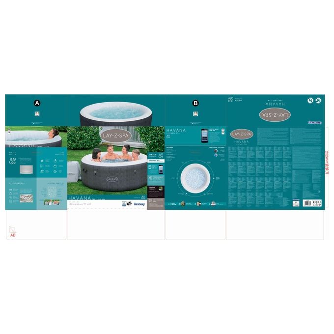 Bestway 60035 Lay-Z-Spa Havana Piscina Idromassaggio Gonfiabile 669 L 4 posti 120 getti AirJet Wi-Fi 40°C colore Grigio Bianco