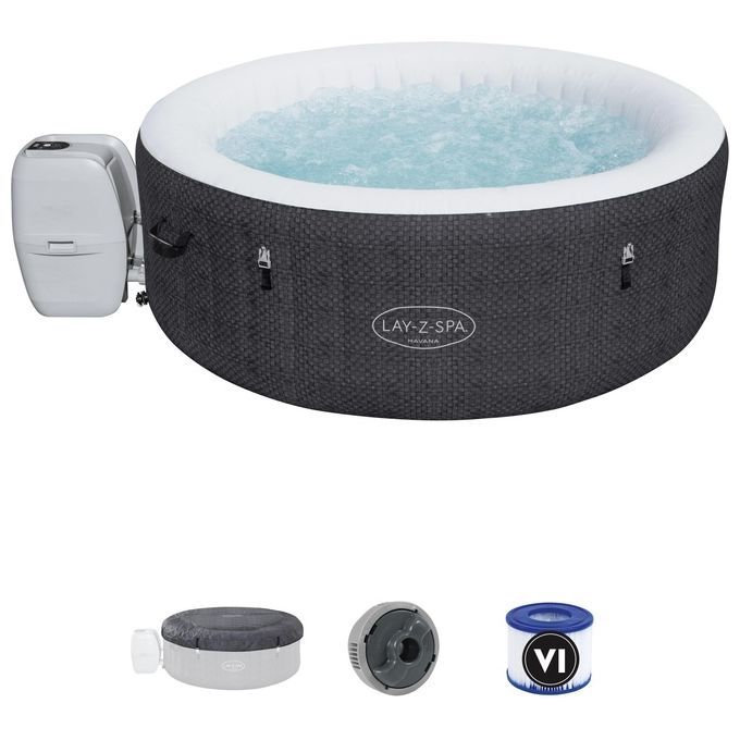 Bestway 60035 Lay-Z-Spa Havana Piscina Idromassaggio Gonfiabile 669 L 4 posti 120 getti AirJet Wi-Fi 40°C colore Grigio Bianco