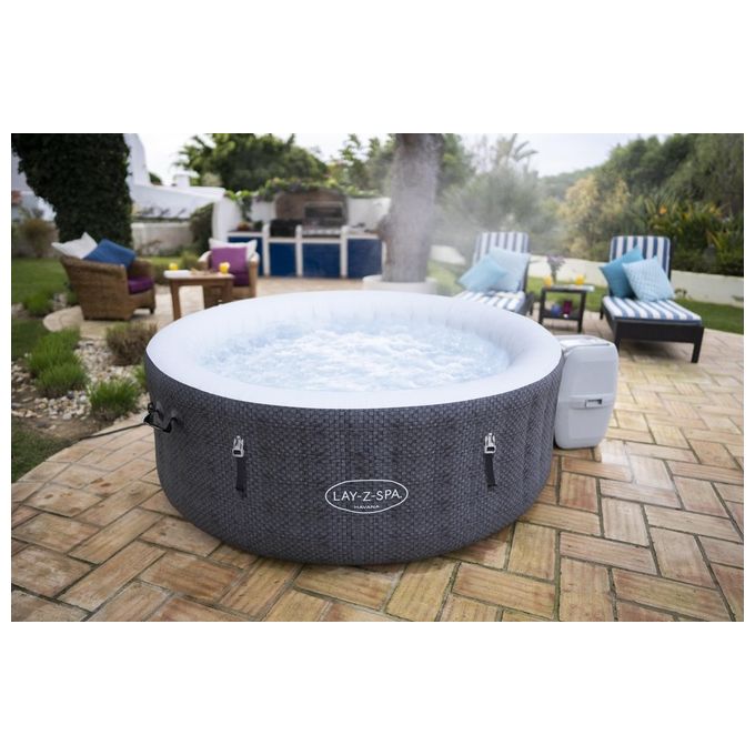 Bestway 60035 Lay-Z-Spa Havana Piscina Idromassaggio Gonfiabile 669 L 4 posti 120 getti AirJet Wi-Fi 40°C colore Grigio Bianco