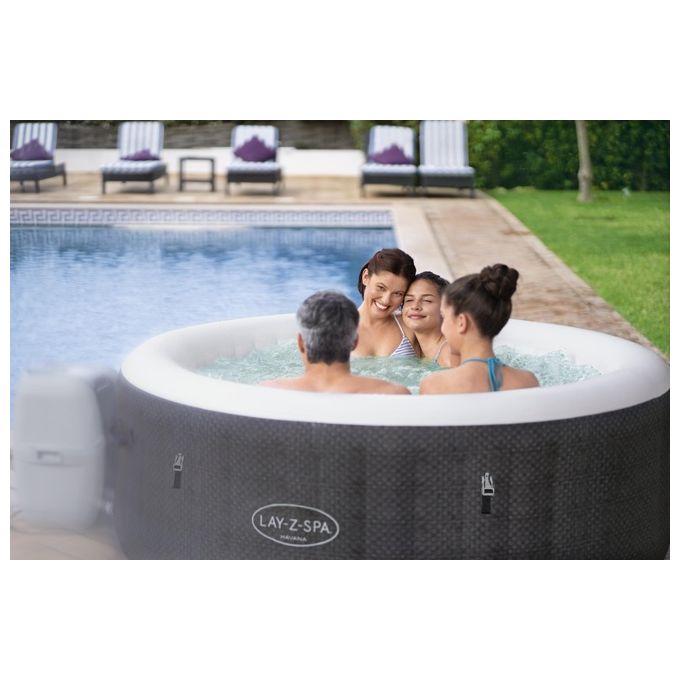 Bestway 60035 Lay-Z-Spa Havana Piscina Idromassaggio Gonfiabile 669 L 4 posti 120 getti AirJet Wi-Fi 40°C colore Grigio Bianco