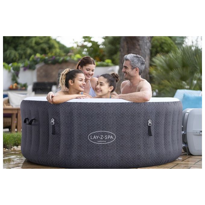 Bestway 60035 Lay-Z-Spa Havana Piscina Idromassaggio Gonfiabile 669 L 4 posti 120 getti AirJet Wi-Fi 40°C colore Grigio Bianco