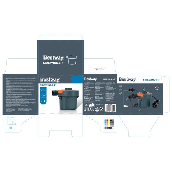 Bestway 62139 Sidewinder Pompa di Gonfiaggio Elettrica AC 110 W 680 l-min 3 adattatori colore Nero
