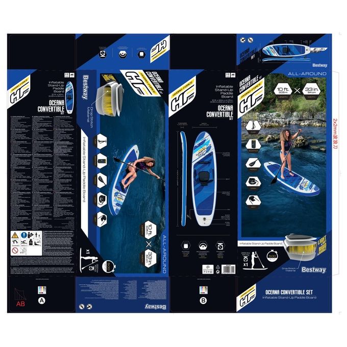 Bestway 65350 Oceana Tavola Stand Up Paddle SUP Gonfiabile 305 cm 120 Kg con Remo Pinna Rimovibile colore Multicolore