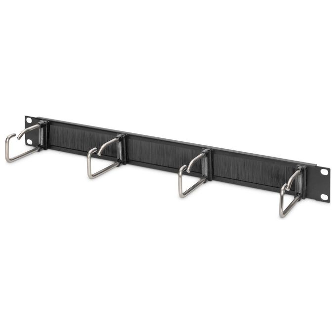 Digitus DN-97669 Pannello di Gestione Cavi Rack 19'' 1U 4 Staffe Acciaio Guarnizione a Spazzola colore Nero