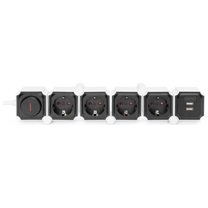 Digitus Presa Multipla Flessibile da 4 con 2 Attacchi Usb e Interruttore