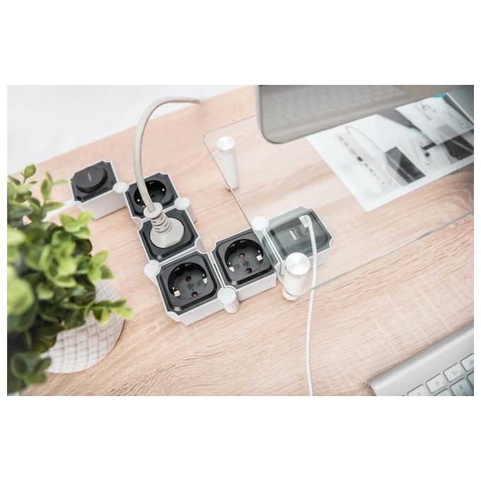 Digitus Presa Multipla Flessibile da 4 con 2 Attacchi Usb e Interruttore
