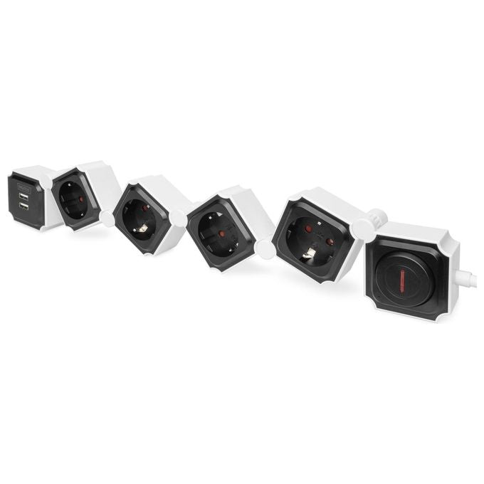 Digitus Presa Multipla Flessibile da 4 con 2 Attacchi Usb e Interruttore