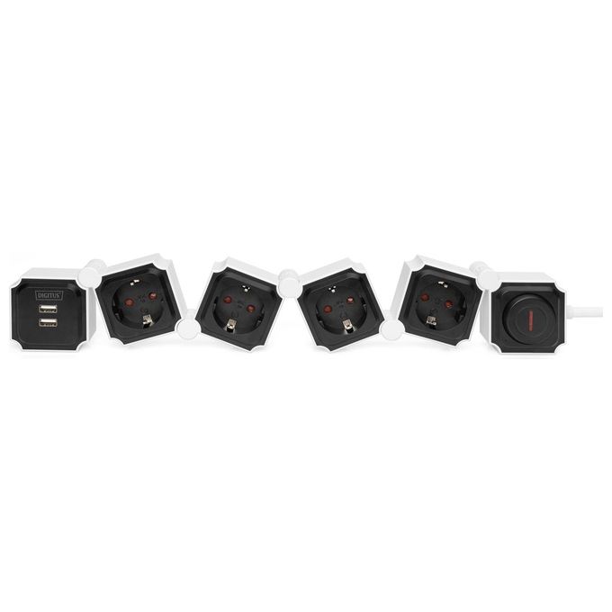 Digitus Presa Multipla Flessibile da 4 con 2 Attacchi Usb e Interruttore