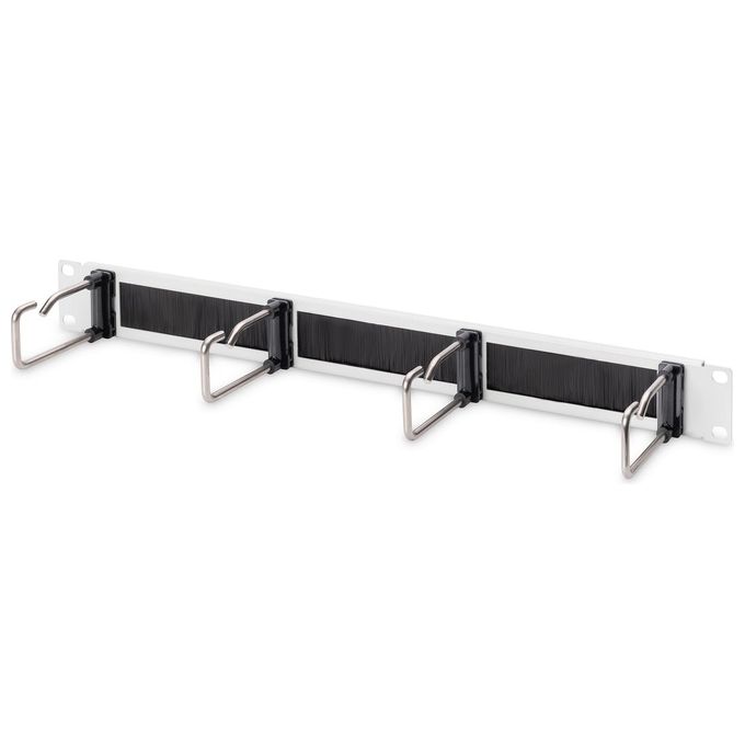 Digitus Pannello di Gestione Cavi 1he con Guarnizione a Spazzola 4 Anelli in Acciaio 40x75mm Grigio Ral 7035