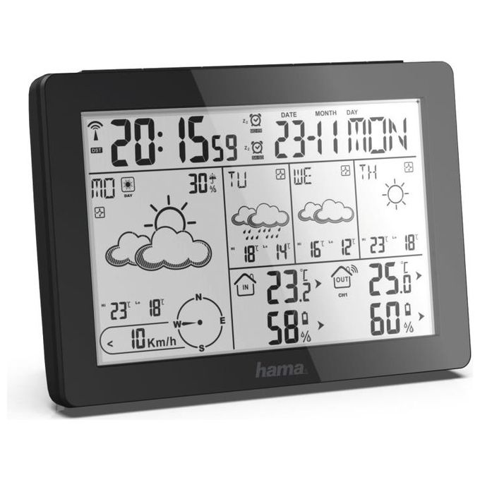Hama 00186369 Meteotime Stazione Meteo con Anemometro Termometro e Igrometro Interno Esterno colore Nero