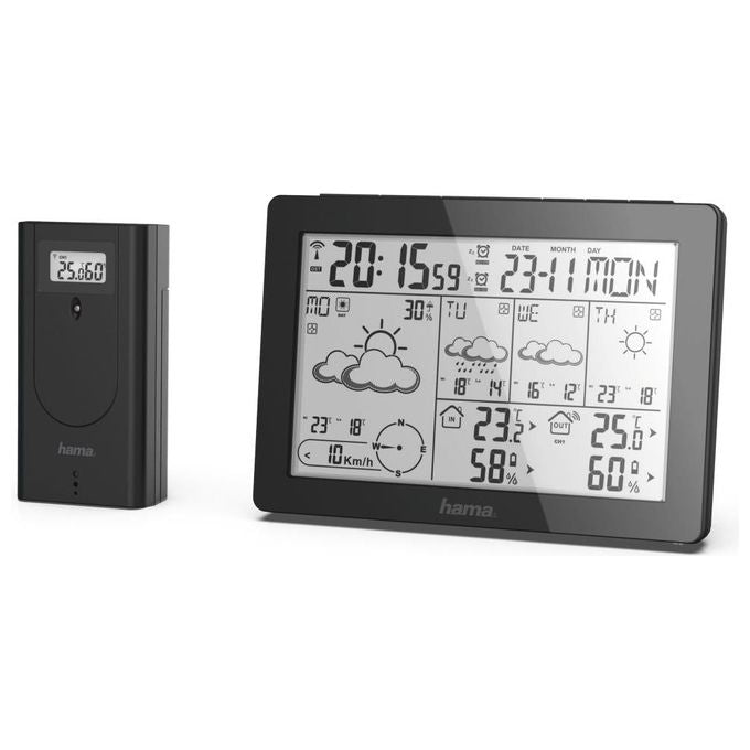 Hama 00186369 Meteotime Stazione Meteo con Anemometro Termometro e Igrometro Interno Esterno colore Nero