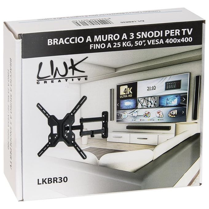 Link braccio a muro a 3 snodi per tv fino a 25 kg, 50 fino a vesa 400x400