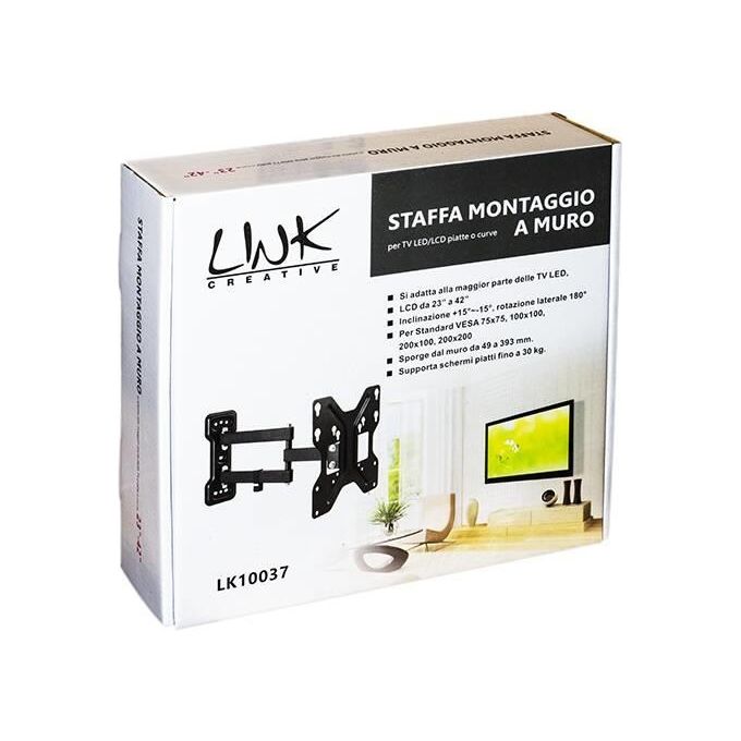 Link LK10037 Staffa a Muro Orientabile a 2 Nodi per Tv 23-42'' Fino a Vesa 200x200mm