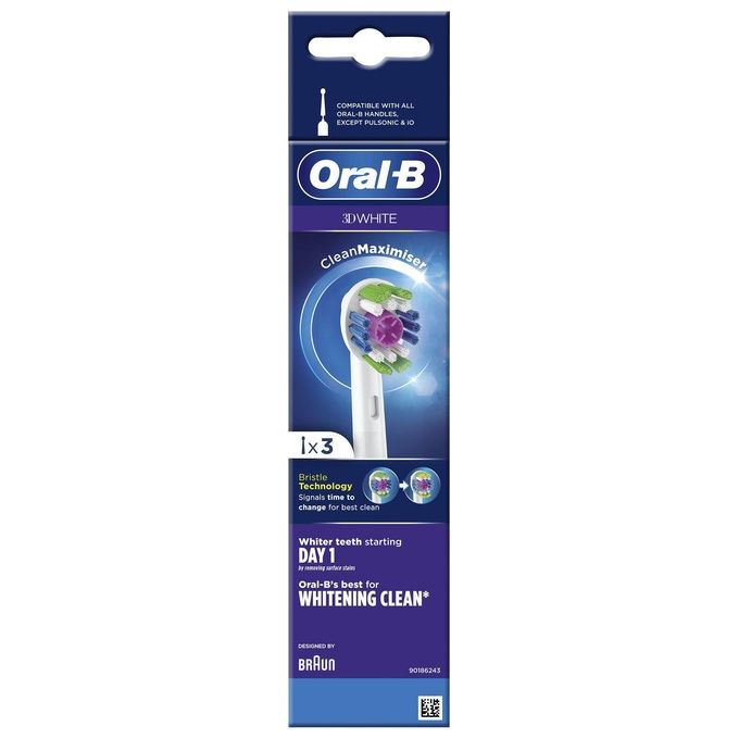 Braun Oral-B 3D White Testine di Ricambio con Tecnologia CleanMaximiser Confezione da 3 Pezzi