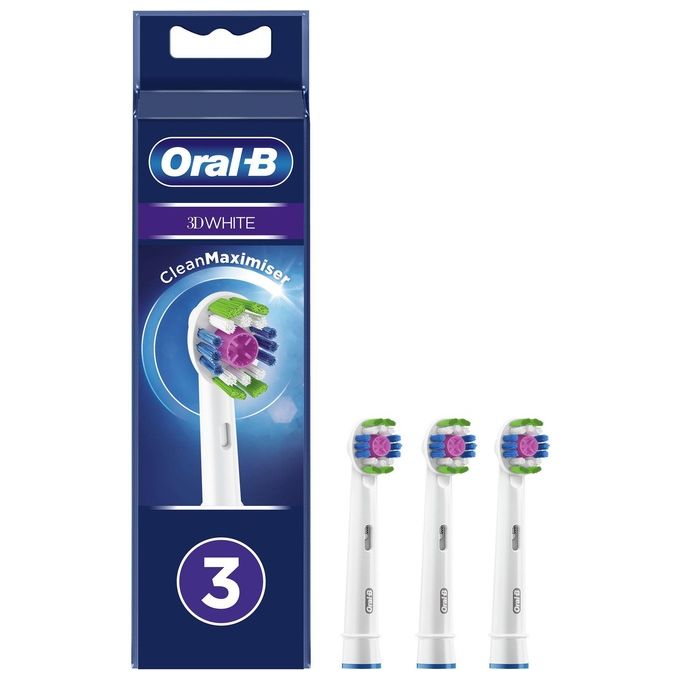 Braun Oral-B 3D White Testine di Ricambio con Tecnologia CleanMaximiser Confezione da 3 Pezzi