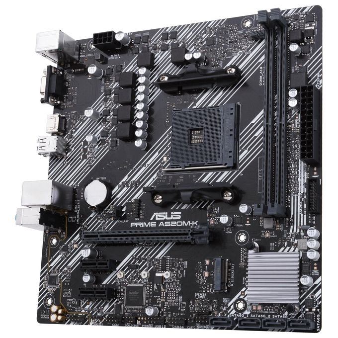 ASUS PRIME A520M-K, scheda madre AMD A520 (Ryzen AM4) micro ATX con slot M.2, 1 Gb Ethernet, HDMI-D-Sub, SATA 6 Gbps, USB 3.2 Gen 1 Type-A