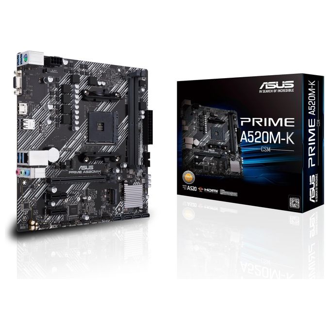 ASUS PRIME A520M-K, scheda madre AMD A520 (Ryzen AM4) micro ATX con slot M.2, 1 Gb Ethernet, HDMI-D-Sub, SATA 6 Gbps, USB 3.2 Gen 1 Type-A