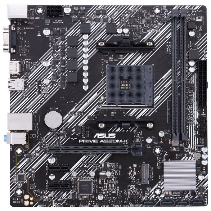 ASUS PRIME A520M-K, scheda madre AMD A520 (Ryzen AM4) micro ATX con slot M.2, 1 Gb Ethernet, HDMI-D-Sub, SATA 6 Gbps, USB 3.2 Gen 1 Type-A