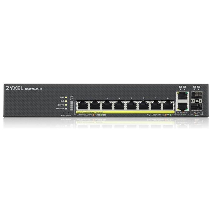 Zyxel GS2220-10HP-EU0101F Switch di Rete Gestito Layer 2 10 Porte Gigabit Ethernet 8 Porte PoE Budget 180 W colore Nero