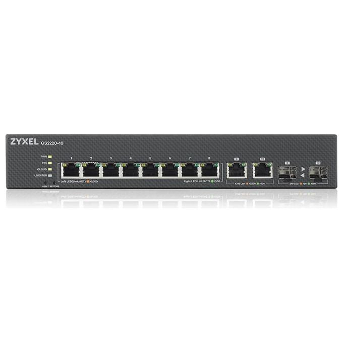 ZYXEL GS2220-10-EU0101F Switch PoE+ Gestito Layer 2 8 Porte Gigabit 2 Porte Combo SFP Fanless colore Nero