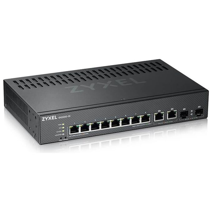 ZYXEL GS2220-10-EU0101F Switch PoE+ Gestito Layer 2 8 Porte Gigabit 2 Porte Combo SFP Fanless colore Nero