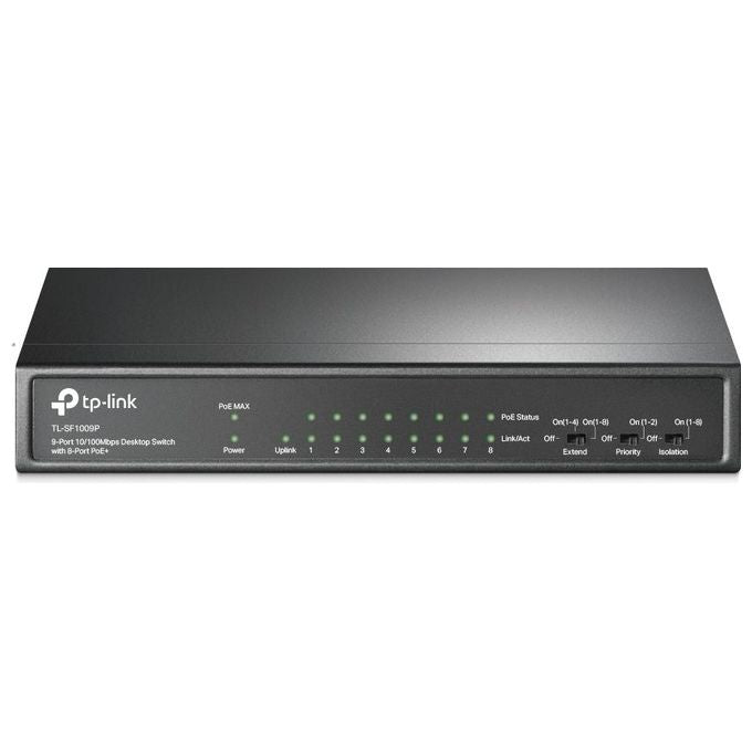 TP-Link TL-SF1009P Switch Non Gestito 9 Porte Fast Ethernet con 8 Porte PoE+ colore Nero