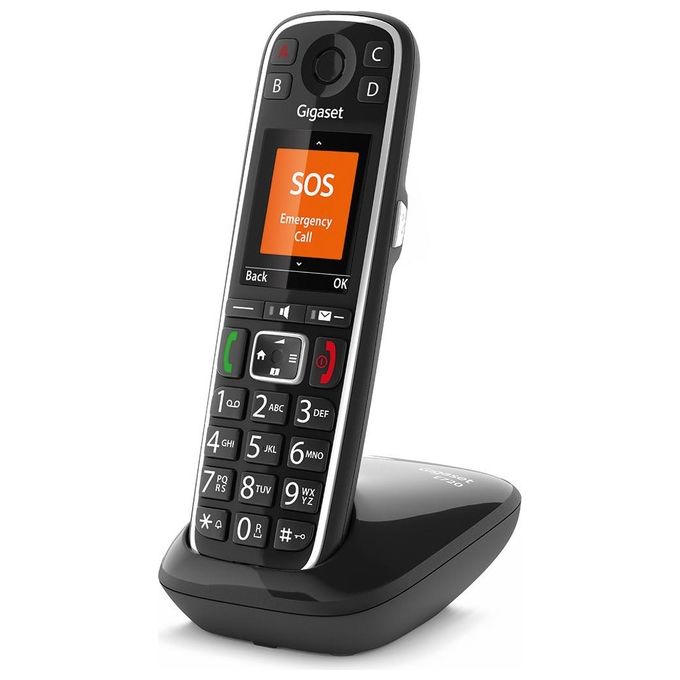 Gigaset E720 Cordless DECT Senior Display 2.2'' Bluetooth 4.2 Vivavoce Rubrica 200 Tasti Grandi Funzione SOS colore Nero