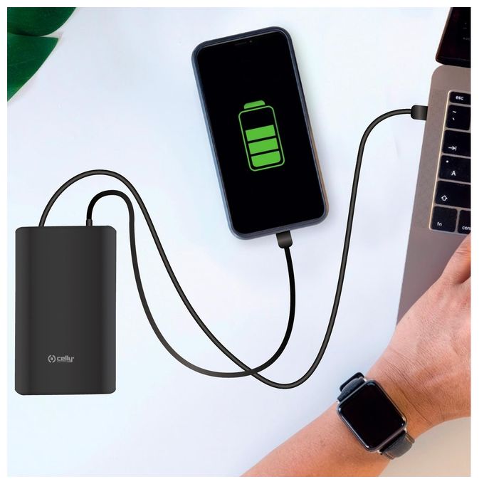 Celly PBPD45W15000BK Power Bank 15000 mAh con USB-C PD 45W e Quick Charge 3.0 colore Nero