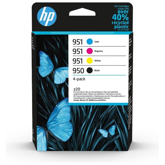 HP 6ZC65AE 950 951 Cartucce Originali Inchiostro a Pigmento 4 Pezzi Resa Standard colore Nero Ciano Magenta Giallo