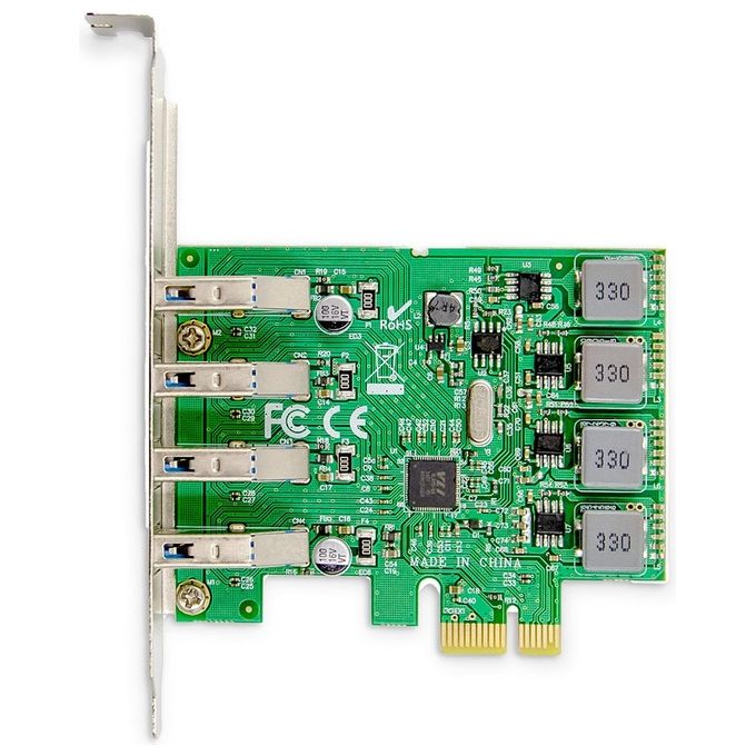Digitus DS-30226 Scheda PCIe 4 Porte USB 3.0 SuperSpeed 5 Gbps Chipset VL805 Low Profile Plug and Play colore Verde