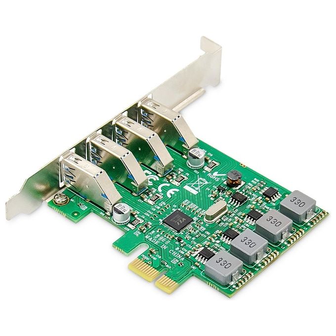 Digitus DS-30226 Scheda PCIe 4 Porte USB 3.0 SuperSpeed 5 Gbps Chipset VL805 Low Profile Plug and Play colore Verde
