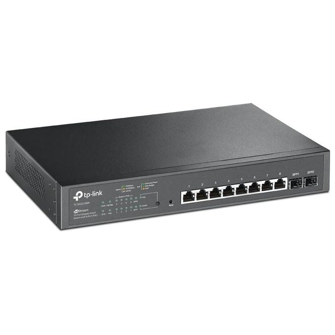 TP-Link TL-SG2210MP Omada Switch Gestito L2 L2+ 10 Porte Gigabit 8 PoE+ 2 SFP 150W Budget PoE 20 Gbps colore Nero