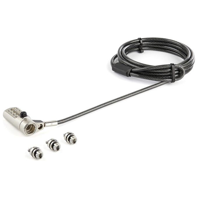 StarTech LTULOCK4D Cavo di Sicurezza per Laptop 3 in 1 con Serratura a Combinazione 4 Cifre Cavo in Acciaio Intrecciato 2m colore Grigio